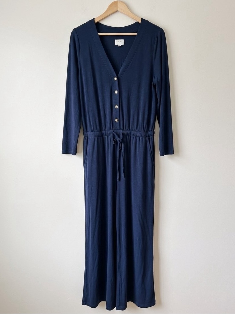Lou & Grey Signaturesoft Jumpsuit Women’s Large Navy Wide Leg Lounge One Piece - Picture 2 of 7